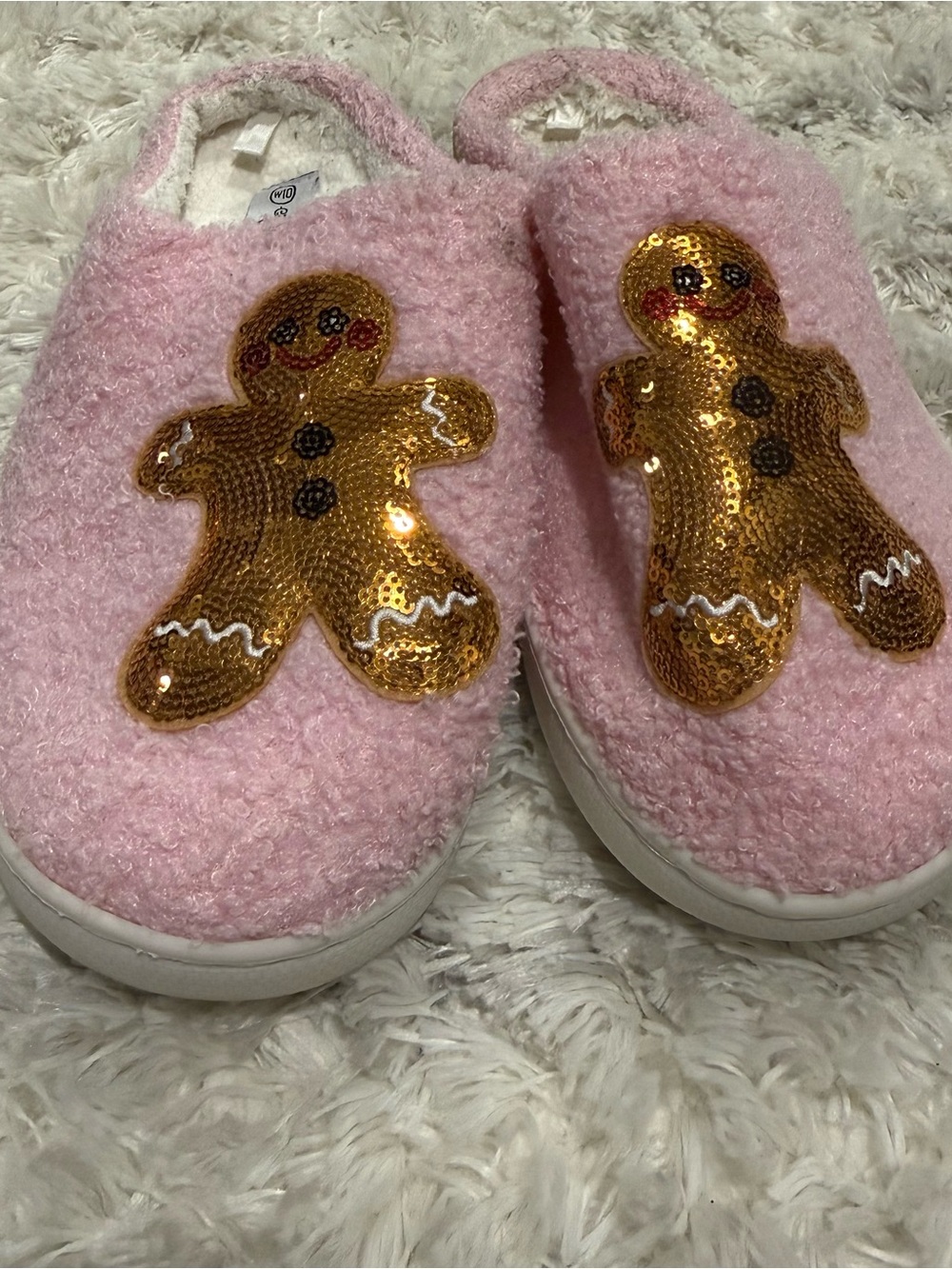 Pink woman’s  Gingerbread Sequin Slippers